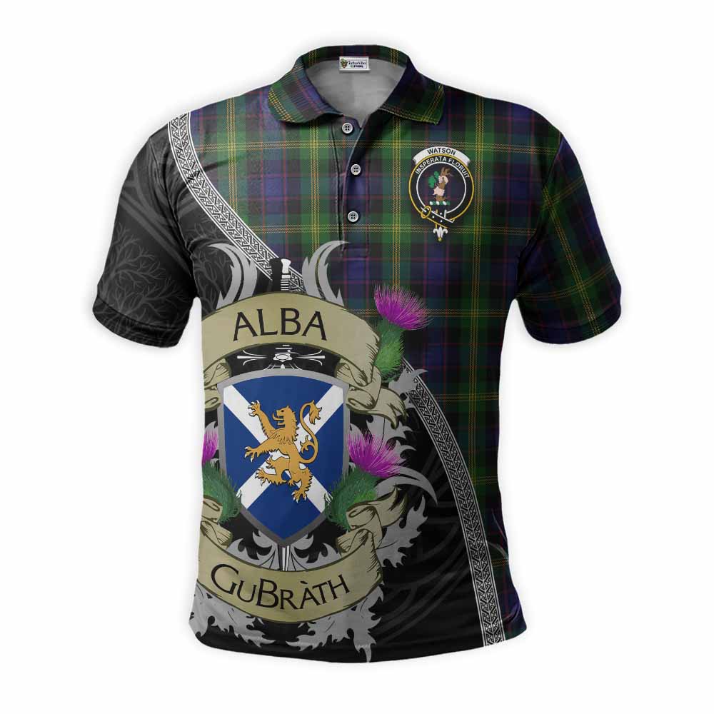 Tartan Vibes Clothing Watson Tartan Family Crest Polo Shirt Lion Rampant Royal Thistle Shield Celtic Inspired