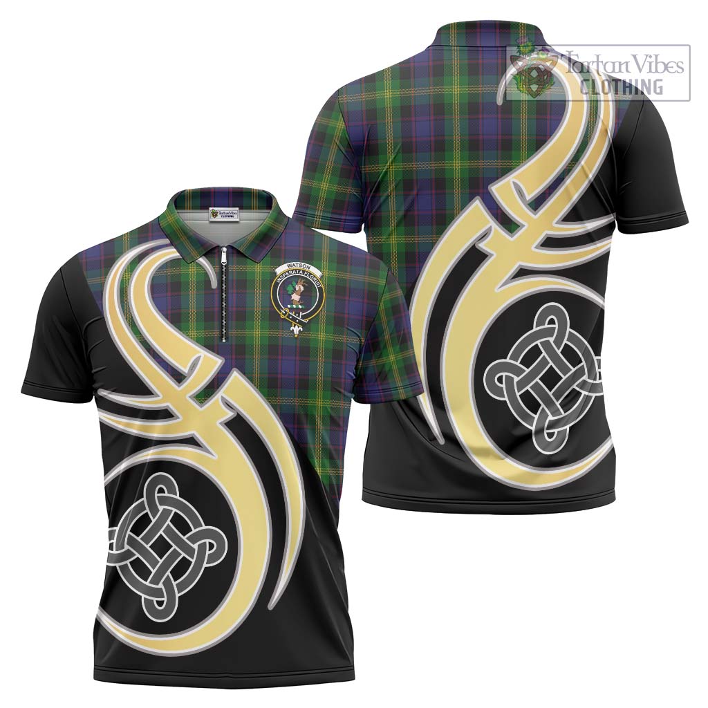 Tartan Vibes Clothing Watson Tartan Zipper Polo Shirt with Family Crest and Celtic Symbol Style
