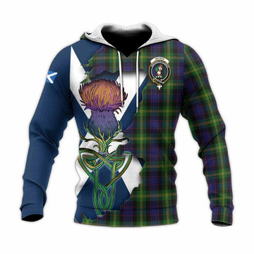 Watson Tartan Family Crest Knitted Hoodie Scottish Thistle Celtic Inspired