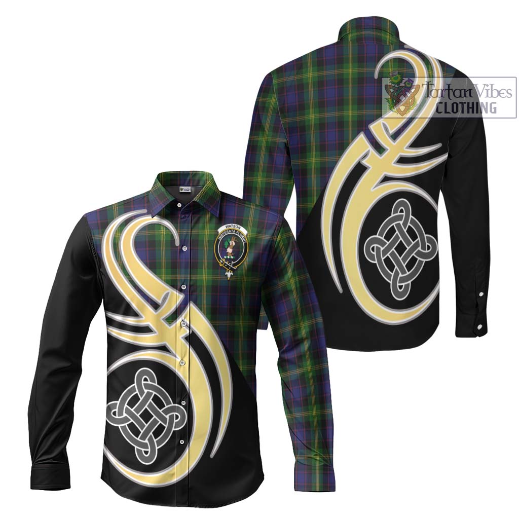 Watson Tartan Long Sleeve Button Shirt with Family Crest and Celtic Symbol Style Men's Shirt S - Tartan Vibes Clothing