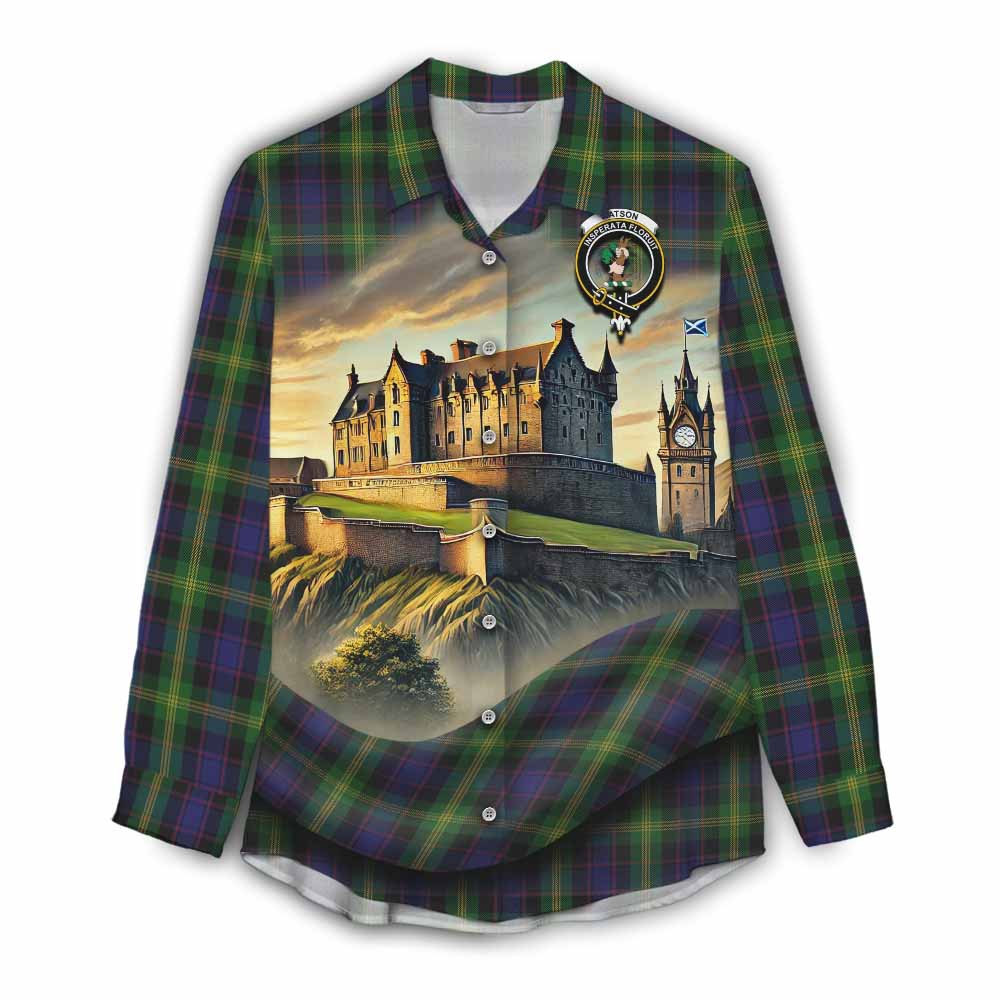Tartan Vibes Clothing Watson Tartan Family Crest Women's Casual Shirt with Scottish Ancient Castle Style