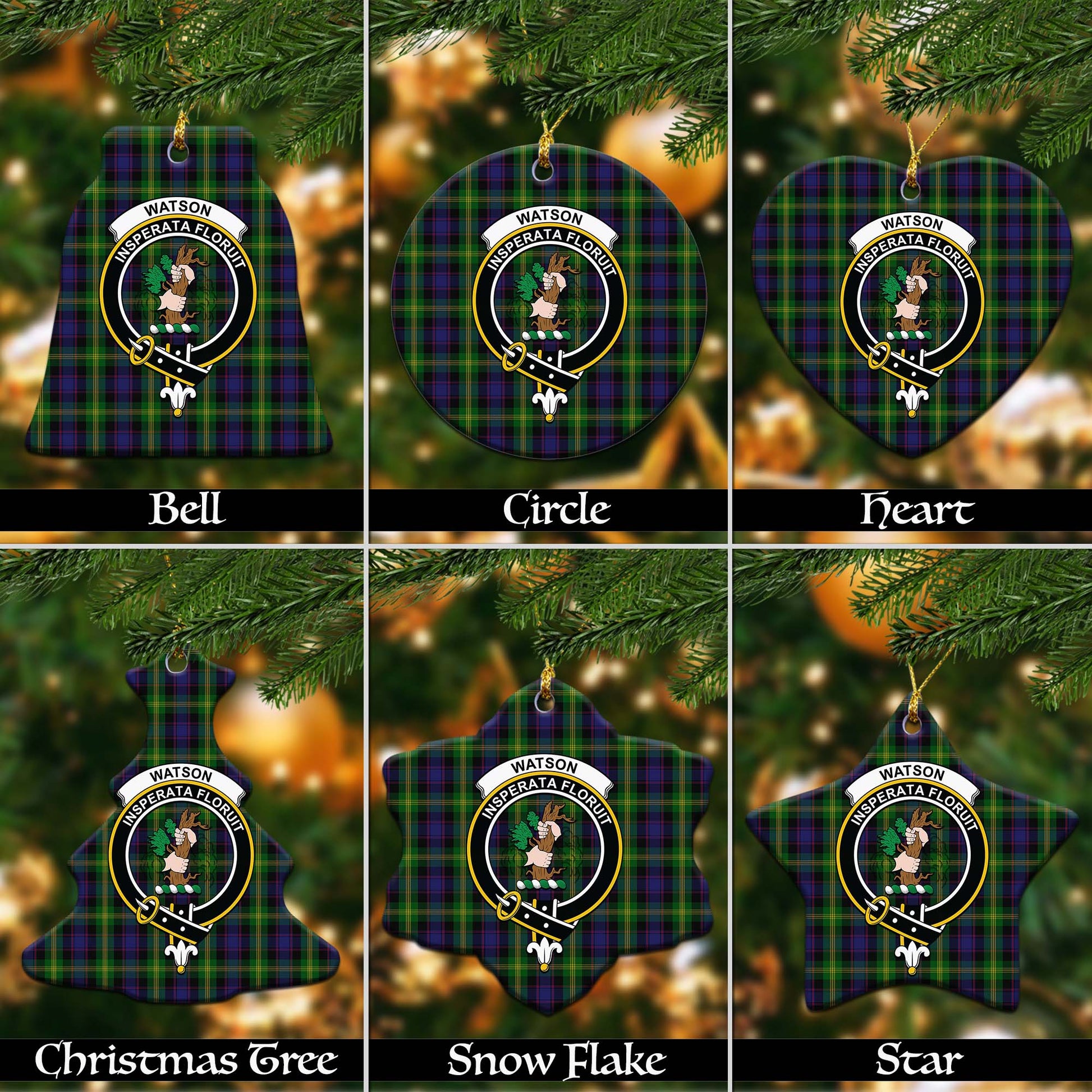 Watson Tartan Christmas Ceramic Ornaments with Family Crest Ceramic - Tartan Vibes Clothing