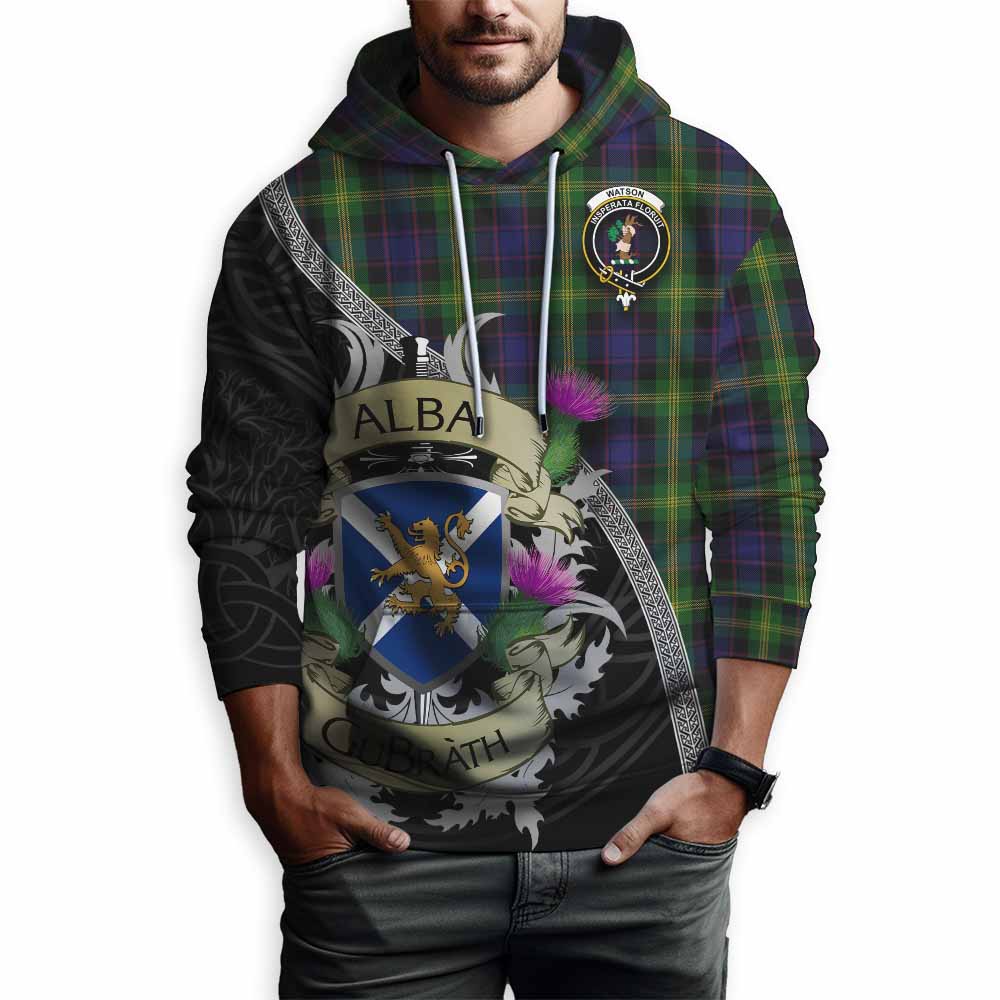 Tartan Vibes Clothing Watson Tartan Family Crest Hoodie Lion Rampant Royal Thistle Shield Celtic Inspired