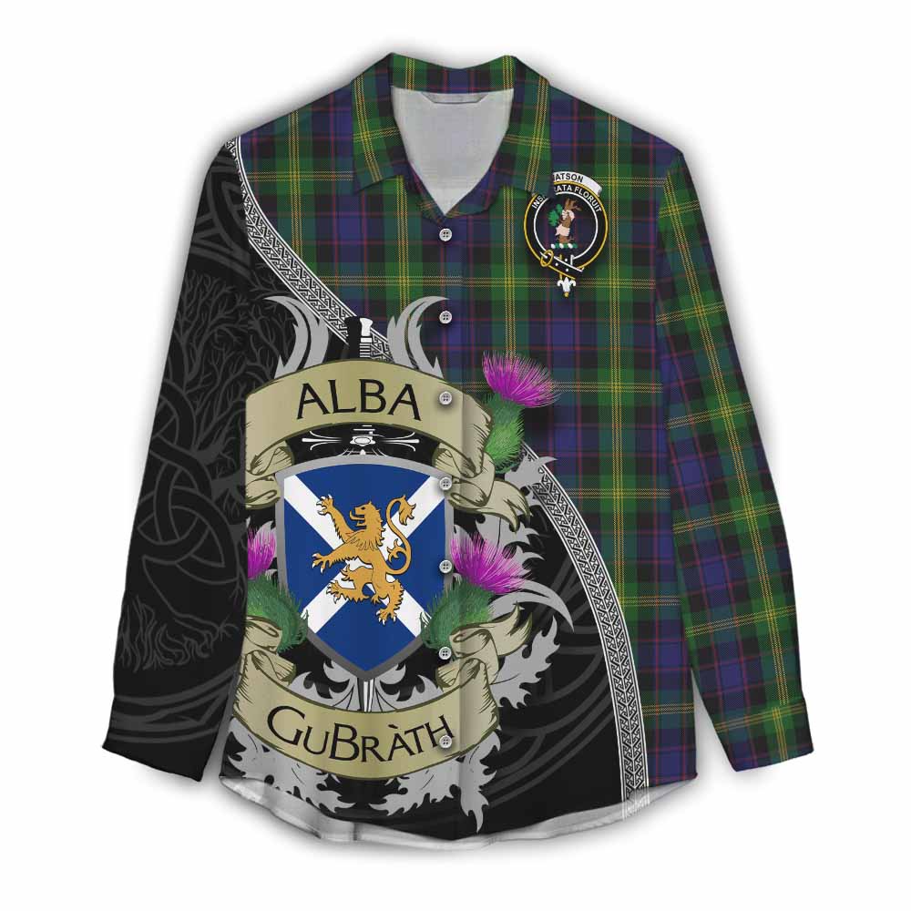 Tartan Vibes Clothing Watson Tartan Family Crest Women's Casual Shirt Lion Rampant Royal Thistle Shield Celtic Inspired