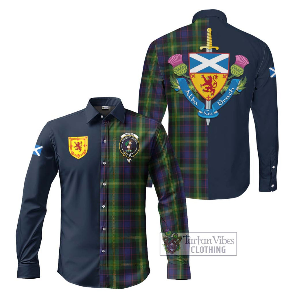 Tartan Vibes Clothing Watson Tartan Long Sleeve Button Shirt with Scottish Lion Royal Arm Half Style