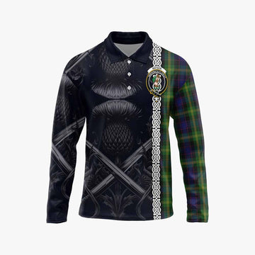 Tartan Vibes Clothing Watson Tartan Long Sleeve Polo Shirt with Family Crest Cross Sword Thistle Celtic Vibes