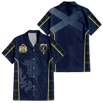 Watson Tartan Short Sleeve Button Up Shirt with Family Crest and Scottish Thistle Vibes Sport Style