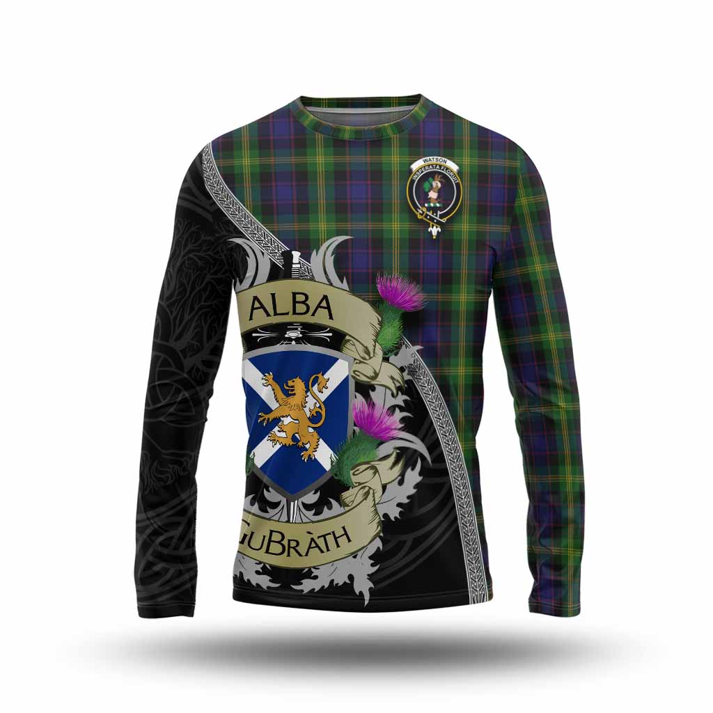 Tartan Vibes Clothing Watson Tartan Family Crest Long Sleeve T-Shirt Lion Rampant Royal Thistle Shield Celtic Inspired