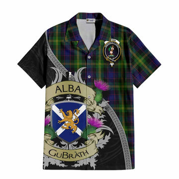 Tartan Vibes Clothing Watson Tartan Family Crest Short Sleeve Button Shirt Lion Rampant Royal Thistle Shield Celtic Inspired