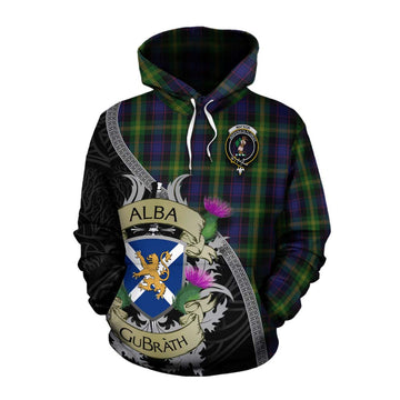 Watson Tartan Family Crest Cotton Hoodie Lion Rampant Royal Thistle Shield Celtic Inspired
