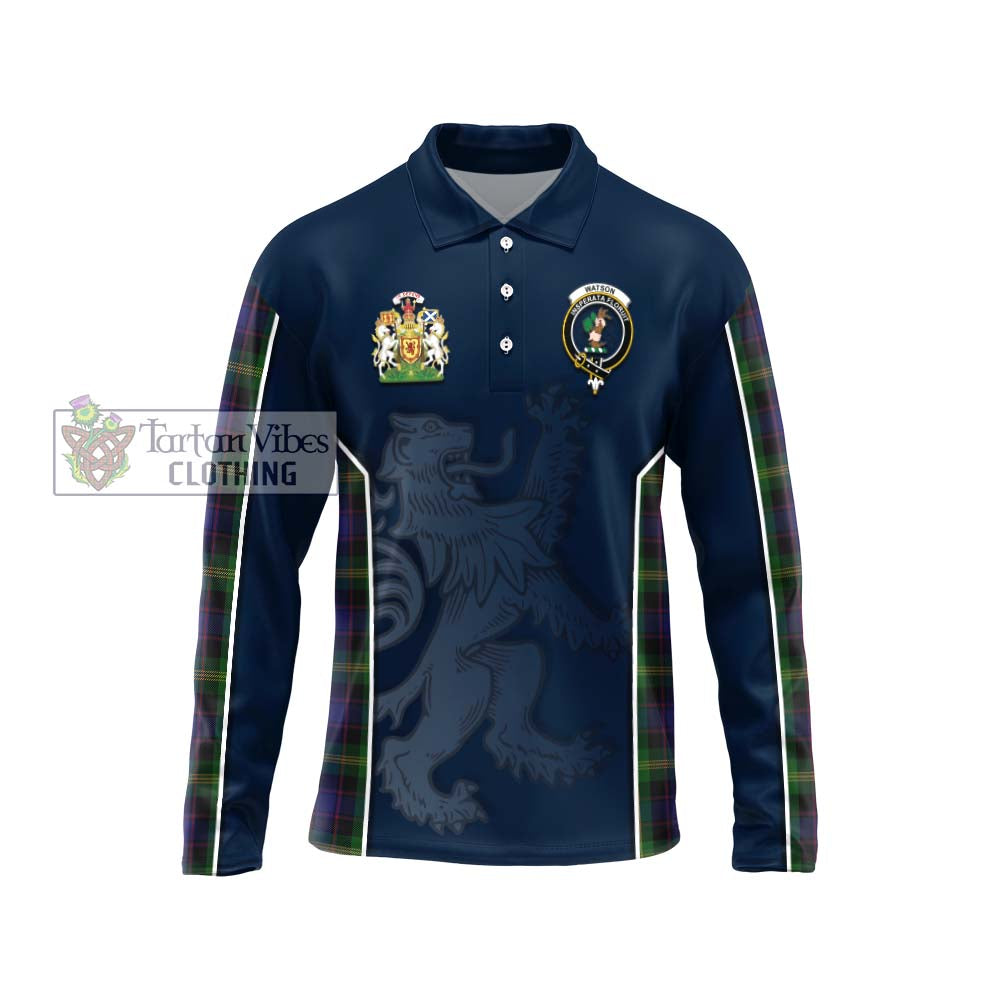 Watson Tartan Long Sleeve Polo Shirt with Family Crest and Lion Rampant Vibes Sport Style Unisex - Tartan Vibes Clothing