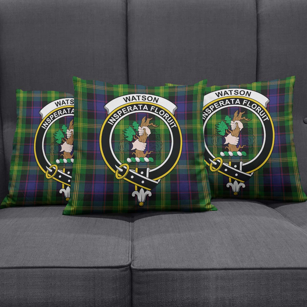 Watson Tartan Pillow Cover with Family Crest Square Pillow Cover - Tartanvibesclothing