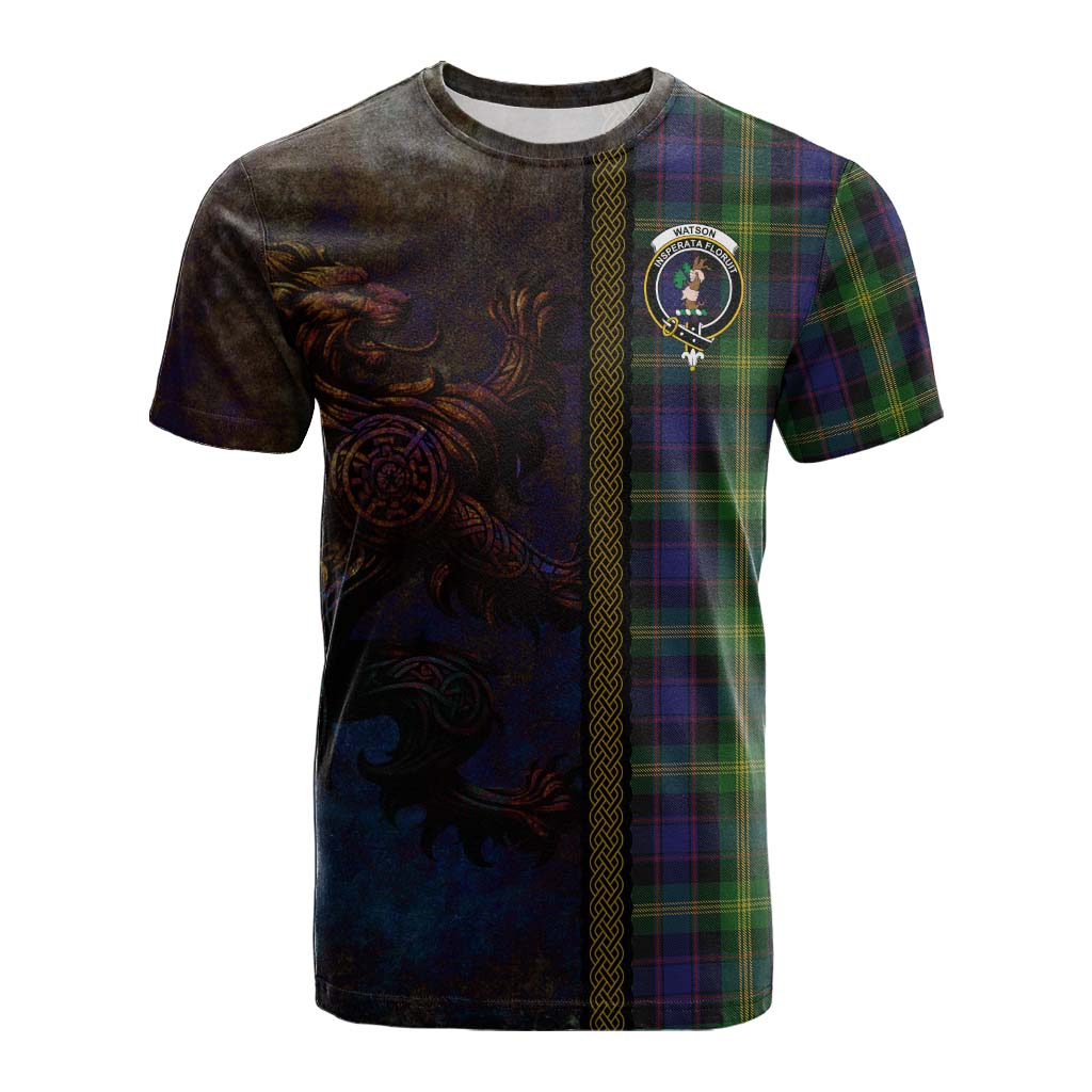 Tartan Vibes Clothing Watson Tartan Family Crest Cotton T-shirt Alba Gu Brath Be Brave Lion Ancient Style