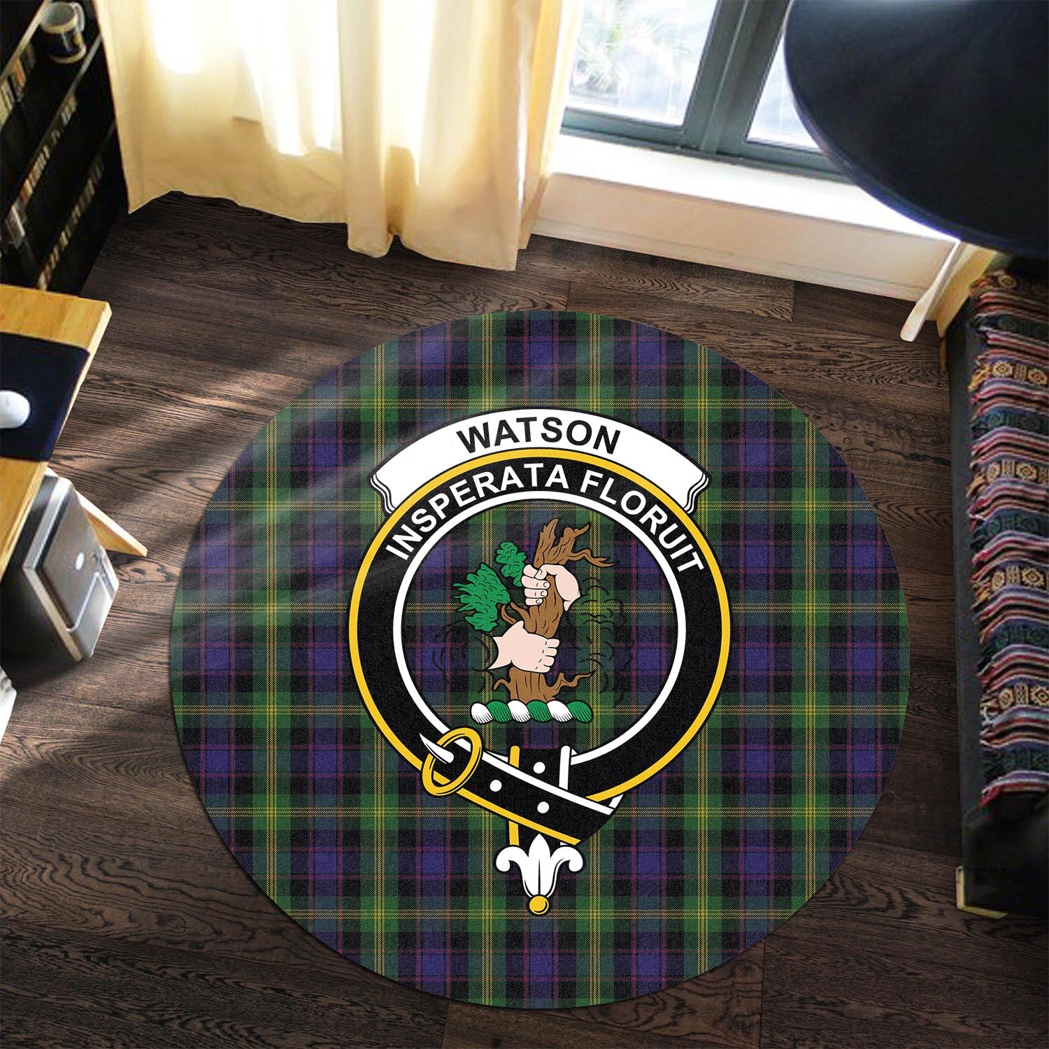 watson-tartan-round-rug-with-family-crest