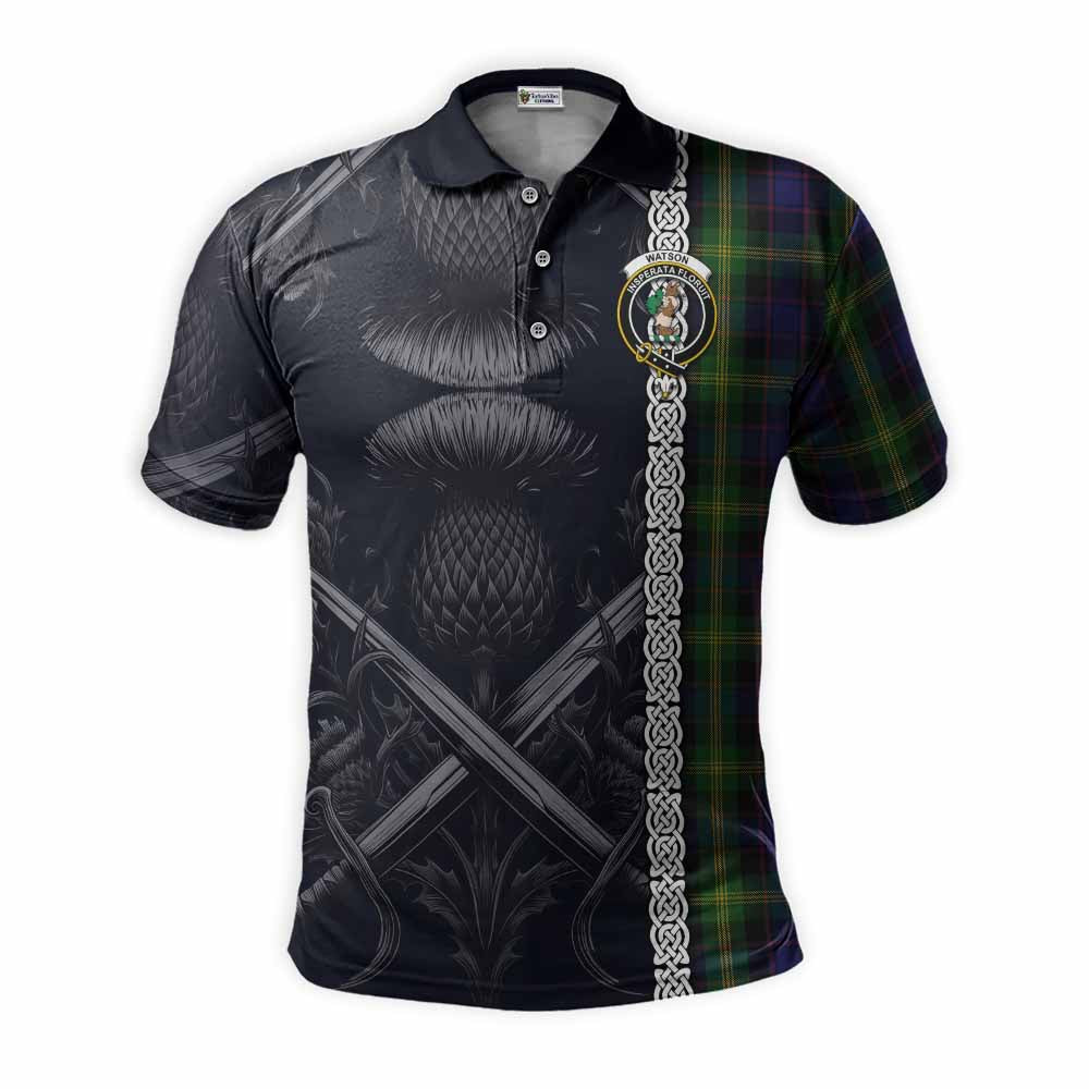 Tartan Vibes Clothing Watson Tartan Polo Shirt with Family Crest Cross Sword Thistle Celtic Vibes