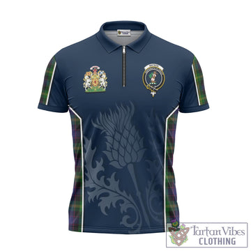 Watson Tartan Zipper Polo Shirt with Family Crest and Scottish Thistle Vibes Sport Style