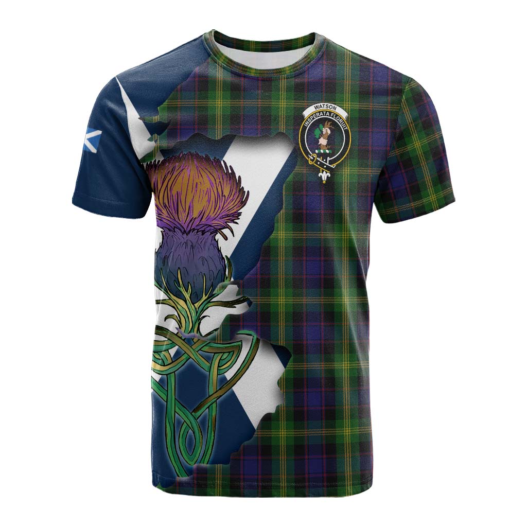 Tartan Vibes Clothing Watson Tartan Family Crest Cotton T-shirt Scottish Thistle Celtic Inspired