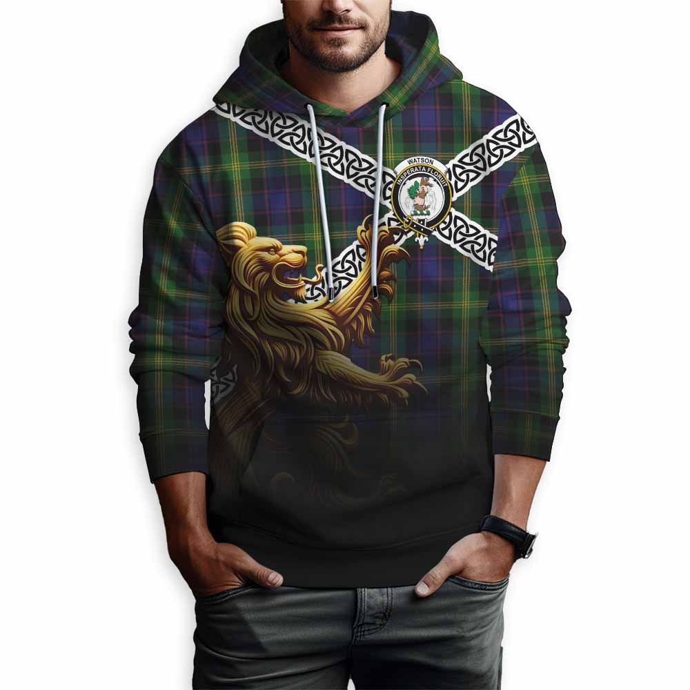 Tartan Vibes Clothing Watson Crest Tartan Hoodie with Golden Lion Emblem Celtic Style