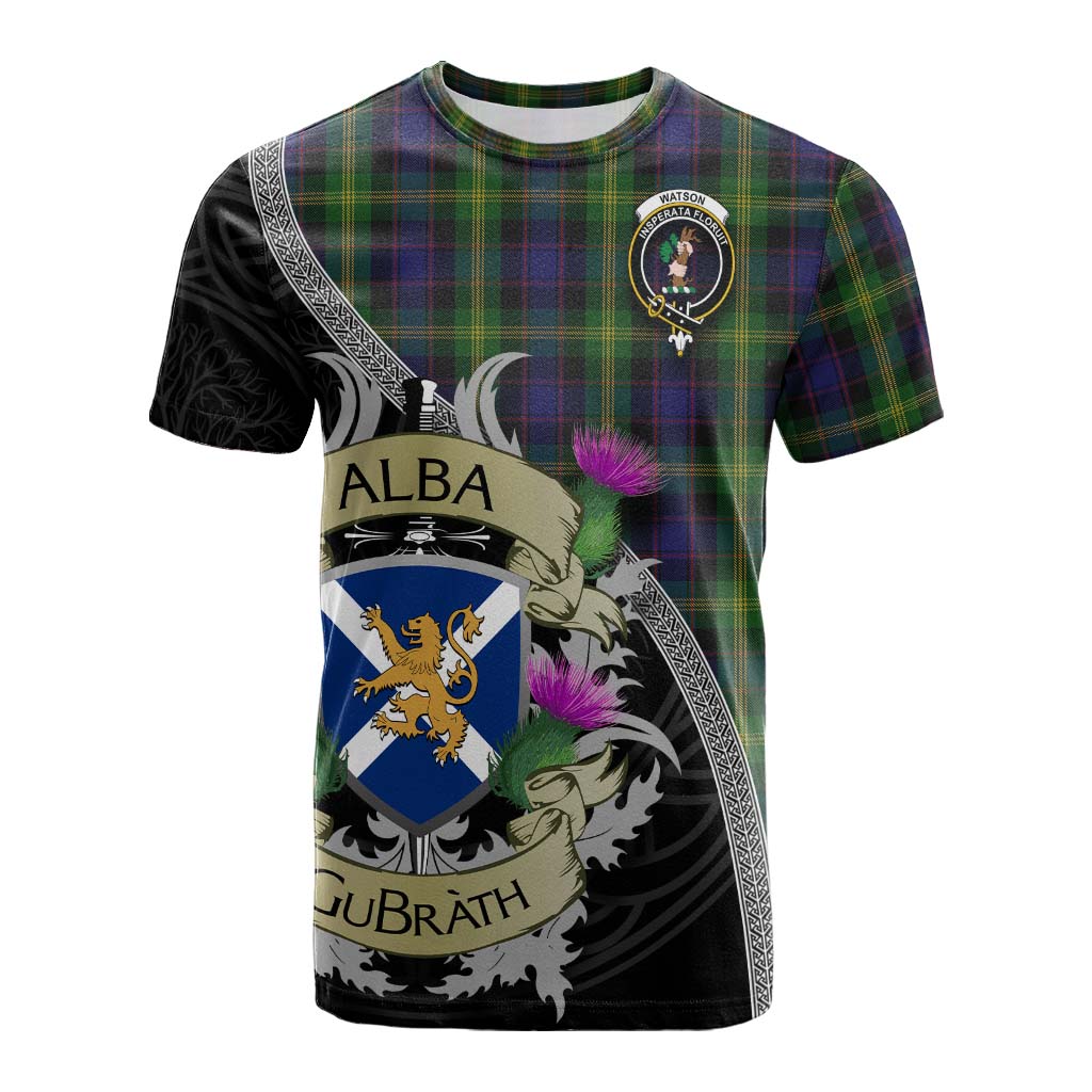 Tartan Vibes Clothing Watson Tartan Family Crest Cotton T-shirt Lion Rampant Royal Thistle Shield Celtic Inspired