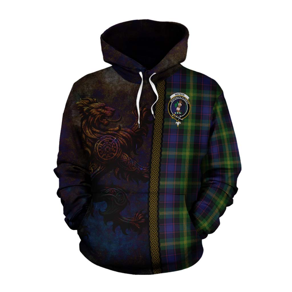 Tartan Vibes Clothing Watson Tartan Family Crest Cotton Hoodie Alba Gu Brath Be Brave Lion Ancient Style
