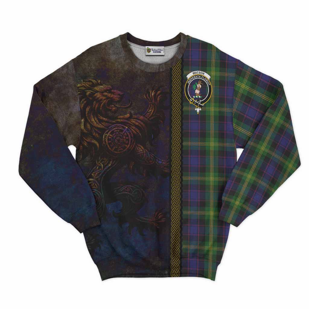 Tartan Vibes Clothing Watson Tartan Family Crest Sweatshirt Alba Gu Brath Be Brave Lion Ancient Style