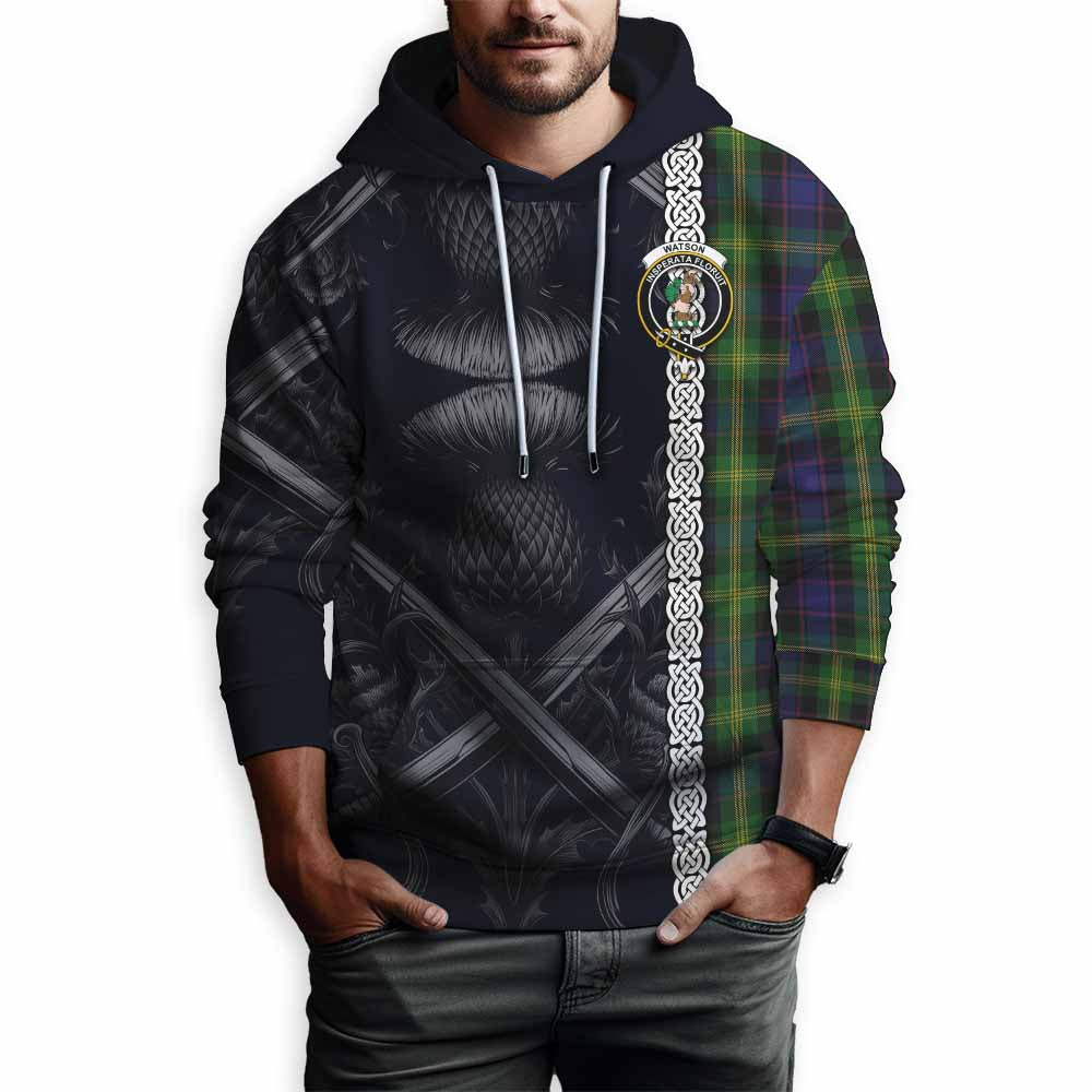 Tartan Vibes Clothing Watson Tartan Hoodie with Family Crest Cross Sword Thistle Celtic Vibes