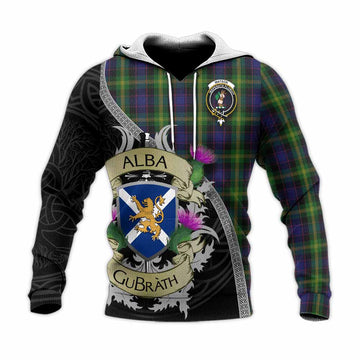 Watson Tartan Family Crest Knitted Hoodie Lion Rampant Royal Thistle Shield Celtic Inspired