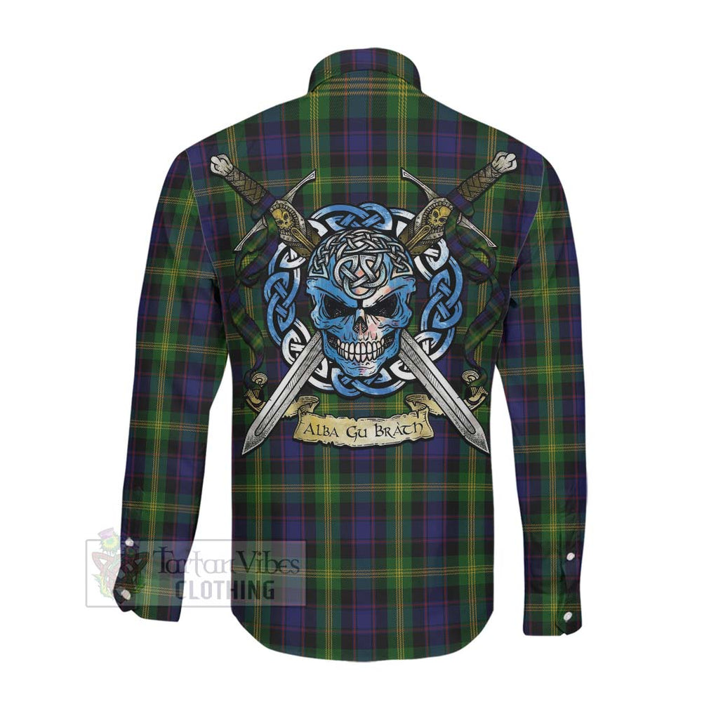 Tartan Vibes Clothing Watson Tartan Long Sleeve Button Shirt with Family Crest Celtic Skull Style