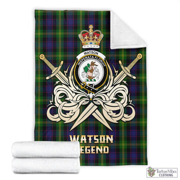 Watson Tartan Blanket with Clan Crest and the Golden Sword of Courageous Legacy