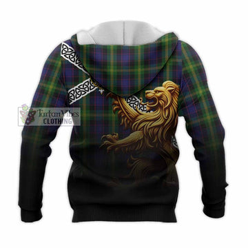 Watson Crest Tartan Knitted Hoodie with Golden Lion Emblem Celtic Style