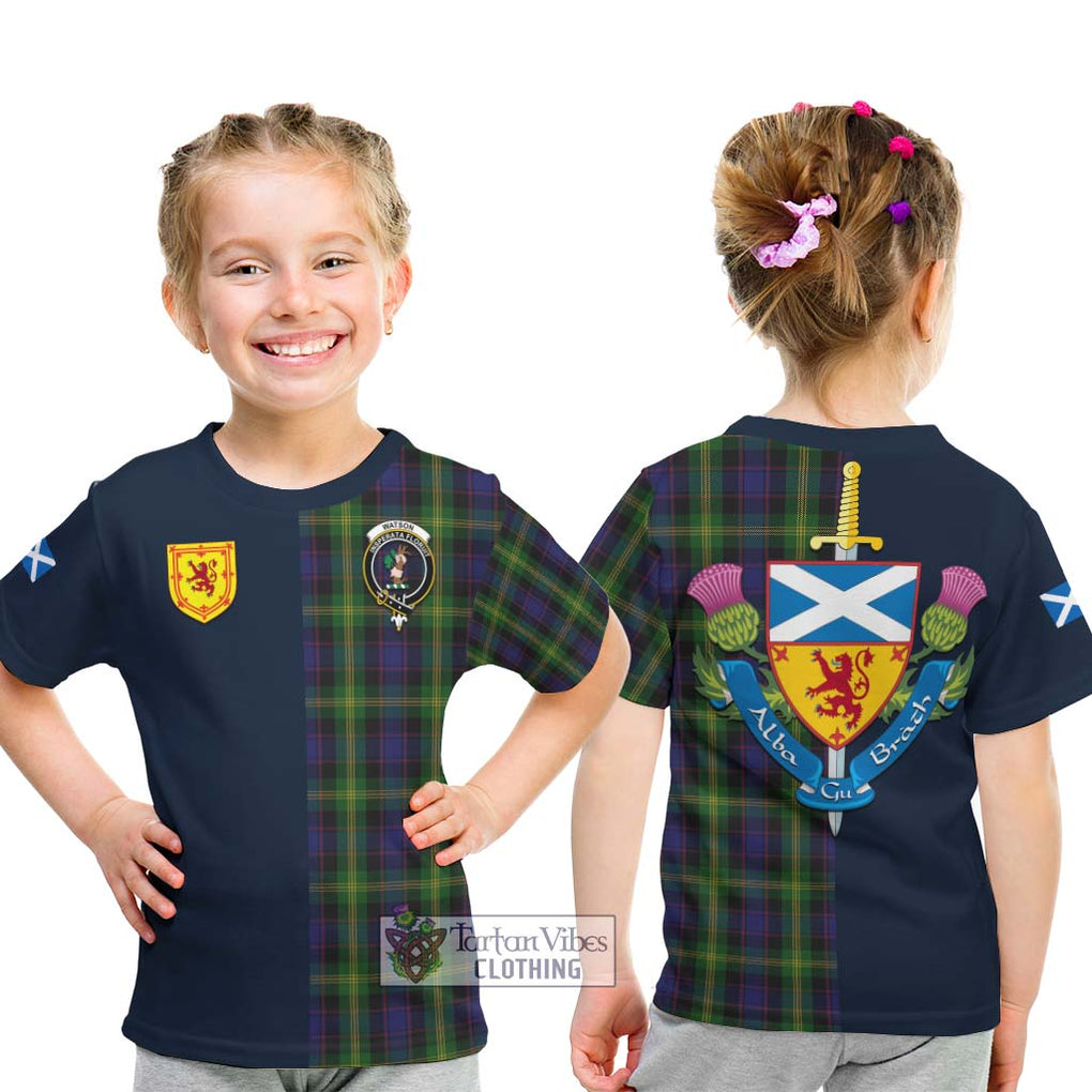 Tartan Vibes Clothing Watson Tartan Kid T-Shirt with Scottish Lion Royal Arm Half Style