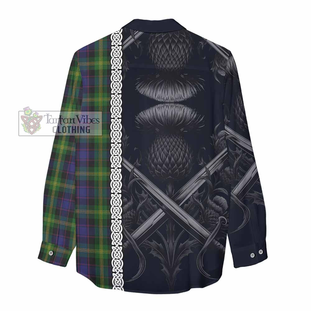 Tartan Vibes Clothing Watson Tartan Women's Casual Shirt with Family Crest Cross Sword Thistle Celtic Vibes