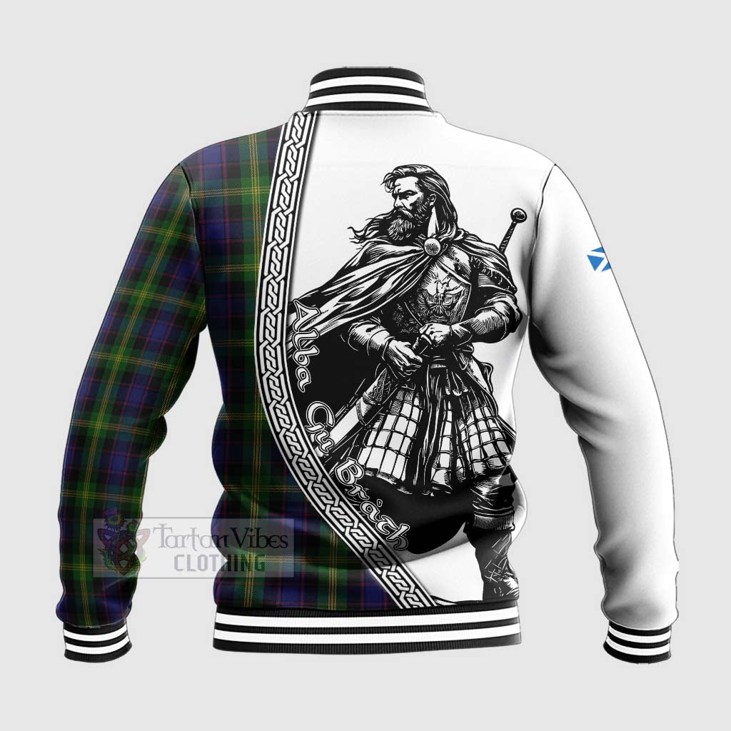 Tartan Vibes Clothing Watson Tartan Clan Crest Baseball Jacket with Highlander Warrior Celtic Style