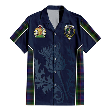 Watson Tartan Short Sleeve Button Up Shirt with Family Crest and Scottish Thistle Vibes Sport Style