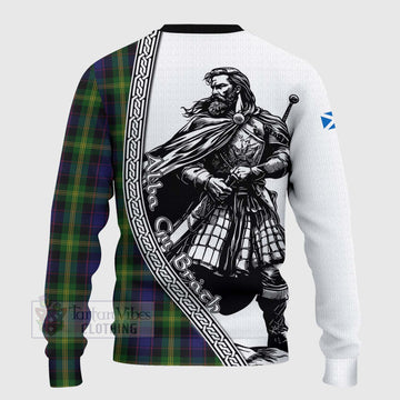 Watson Tartan Clan Crest Knitted Sweater with Highlander Warrior Celtic Style