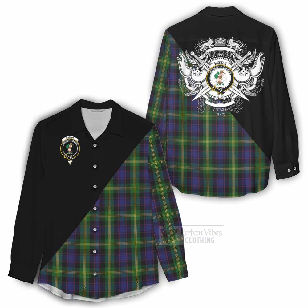 Tartan Vibes Clothing Watson Tartan Women's Casual Shirt with Family Crest and Military Logo Style