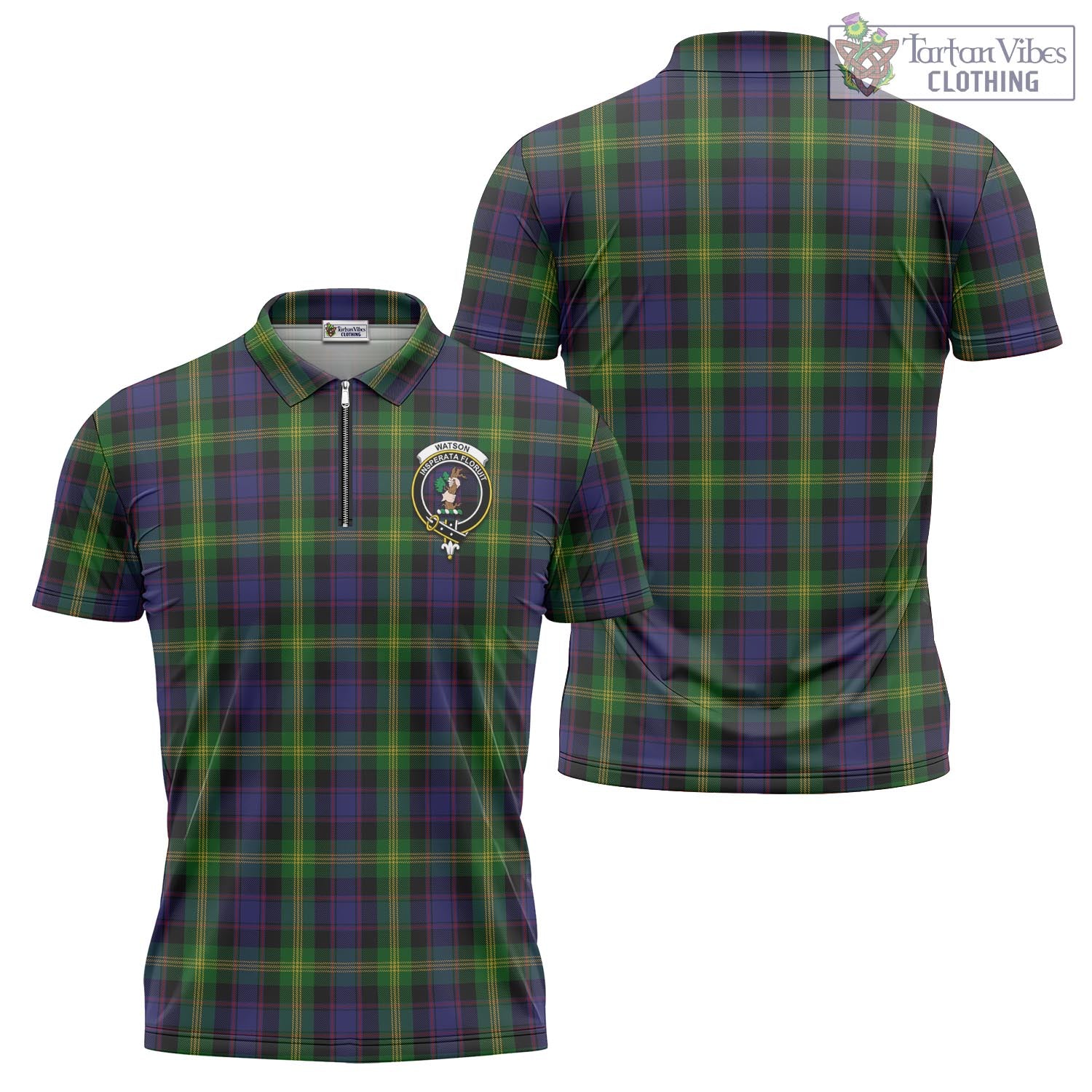 Tartan Vibes Clothing Watson Tartan Zipper Polo Shirt with Family Crest