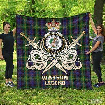 Watson Tartan Quilt with Clan Crest and the Golden Sword of Courageous Legacy