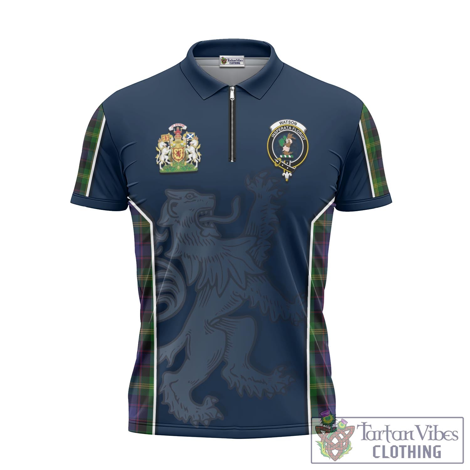 Tartan Vibes Clothing Watson Tartan Zipper Polo Shirt with Family Crest and Lion Rampant Vibes Sport Style