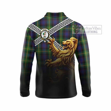 Watson Crest Tartan Long Sleeve Polo Shirt with Golden Lion Emblem Celtic Style