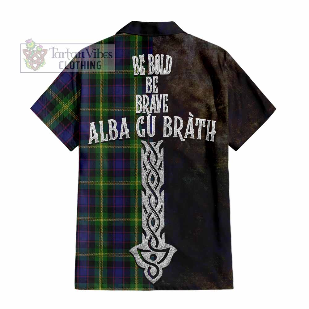 Tartan Vibes Clothing Watson Tartan Family Crest Short Sleeve Button Shirt Alba Gu Brath Be Brave Lion Ancient Style