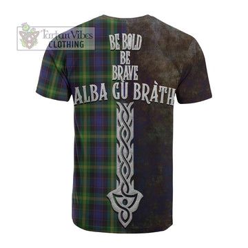 Watson Tartan Family Crest Cotton T-shirt Alba Gu Brath Be Brave Lion Ancient Style