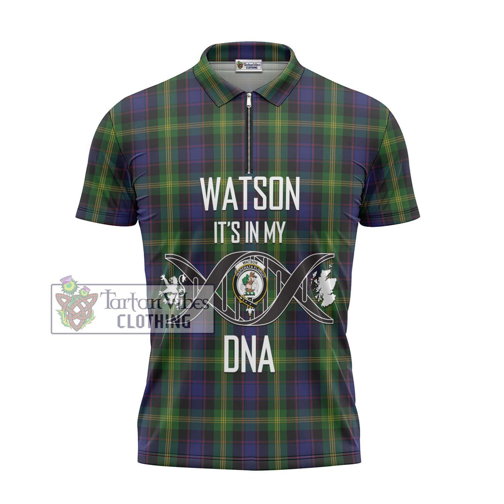 Watson Tartan Zipper Polo Shirt with Family Crest DNA In Me Style - Tartanvibesclothing Shop