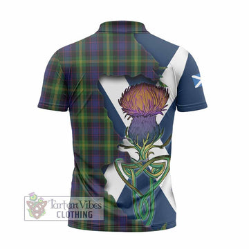 Watson Tartan Family Crest Zipper Polo Shirt Scottish Thistle Celtic Inspired