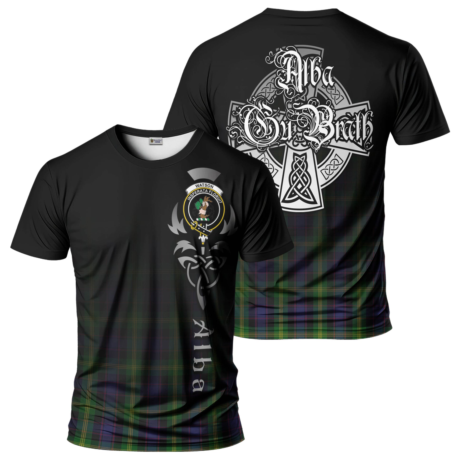 Tartan Vibes Clothing Watson Tartan T-Shirt Featuring Alba Gu Brath Family Crest Celtic Inspired