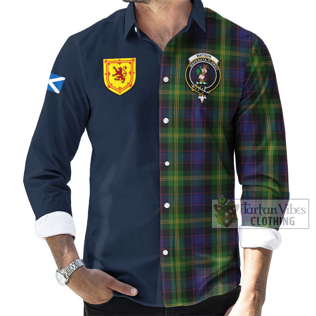 Tartan Vibes Clothing Watson Tartan Long Sleeve Button Shirt with Scottish Lion Royal Arm Half Style