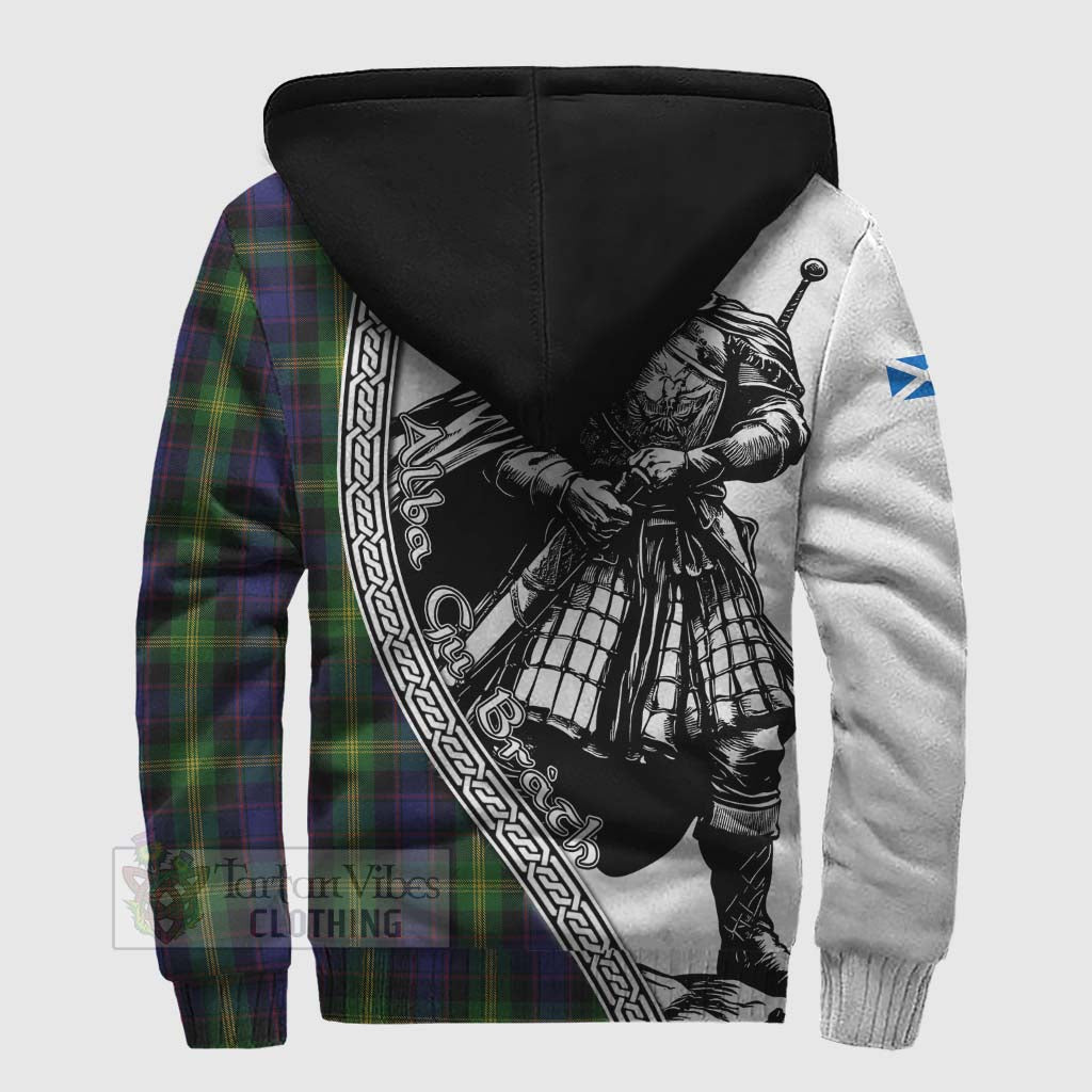 Tartan Vibes Clothing Watson Tartan Clan Crest Sherpa Hoodie with Highlander Warrior Celtic Style
