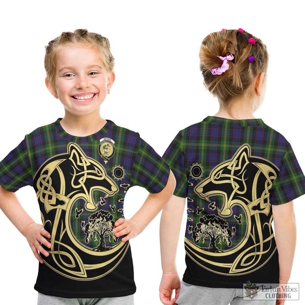 Watson Tartan Kid T-Shirt with Family Crest Celtic Wolf Style - Tartan Vibes Clothing