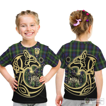 Watson Tartan Kid T-Shirt with Family Crest Celtic Wolf Style