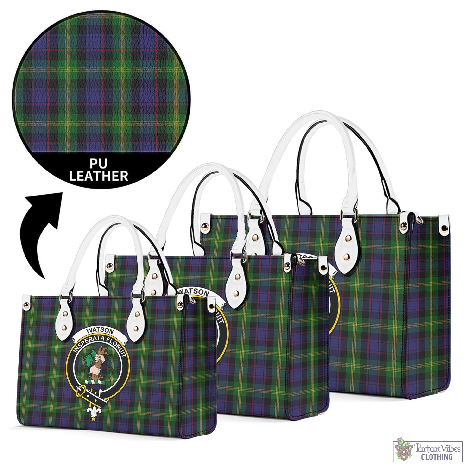 Tartan Vibes Clothing Watson Tartan Luxury Leather Handbags with Family Crest